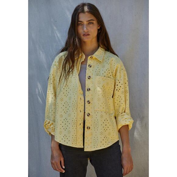 NWT By Together Yellow Long Sleeve Button Up Donny Eyelet Shacket Womens Large - Picture 1 of 11
